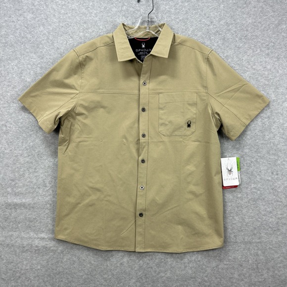 Spyder Other - Spyder Shirt Mens Medium Tan Khaki Short Sleeve Performance Active Pro‎ Flex NEW